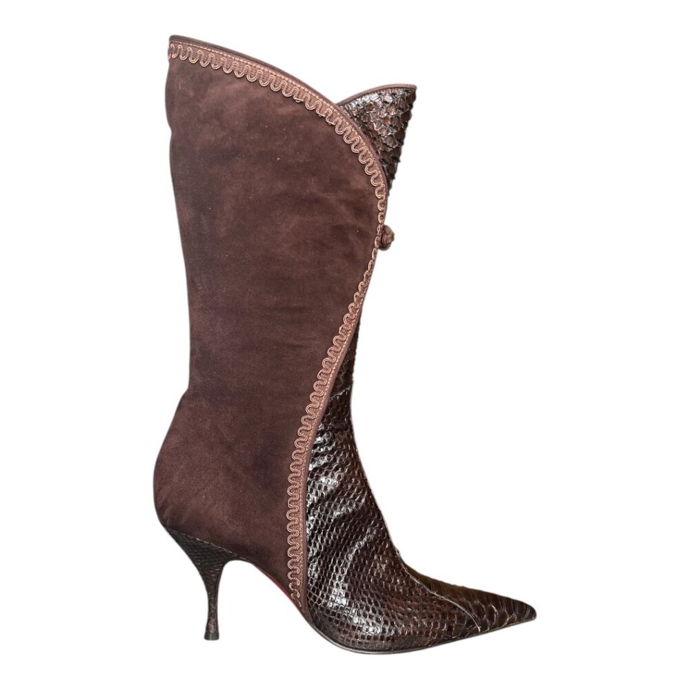 Cesare Paciotti Italian Python Suede Boots Heels EU 40 Womens Shoes New in Box